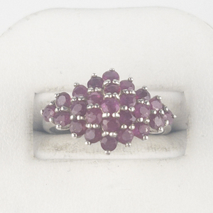 Ruby Cluster Sterling Silver Ring. Size 8 - 8.25.