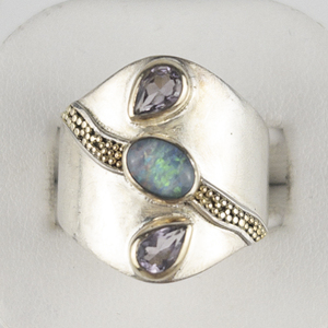 Michou Amethyst & Opal Sterling Silver Statement Ring . Size 9.75 - 10.