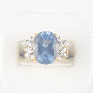 Blue Topaz & CZ Vermeil Ring. Size 6.5 - 6.75.