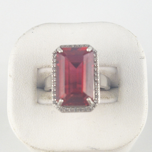 Lab Grown Ruby & CZ Sterling Silver Ring. Size 6 - 6.25.