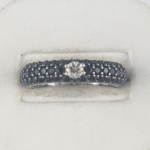 YELLOW GOLD INC Black & White Gemstonesterling Silver Band. Size 7.75 - 8.