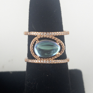 Created Opal & CZ Rose Tone Sterling Silver Statement Ring . Size 9 - 9.25.