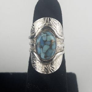 Mojave Turquoise Dome Sterling Silver Statement Ring . Size 6.75 - 7.