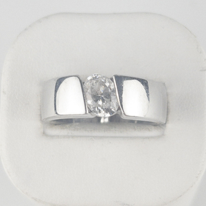 Oval Cut CZ Sterling Silver Ring. Size 9.5 - 9.75.