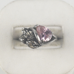 Pink Topaz With Leaf Accents sterling Silver Ring. Size 6.5 - 6.75.