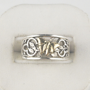 Vine & Butterfly Sterling And 14K Yellow Gold Band. Size 7 - 7.25.