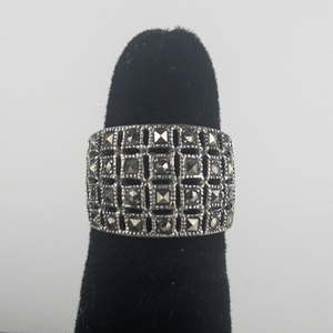 Marcasite Cluster Sterling Silver Wide Band. Size 6 - 6.25.