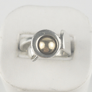 Abstract Modernist Sterling And 14K Yellow Gold Ring. Size 8 - 8.25.