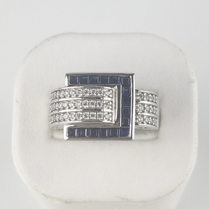 Victoria Weick Lab Grown Sapphire & CZ Buckle Sterling Silver Statement Ring . Size 10 - 10.25.