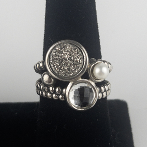 Michael Dawkins Drusy Gem & Pearl Sterling Silver Statement Ring Estimated Replacement Value $150. Size 10 - 10.25.