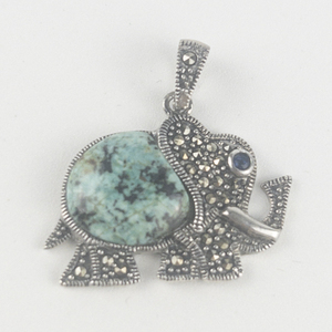 Turquoise & Marcasite Elephant sterling silver pendant (no chain)
