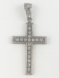 Large Vintage CZ accented sterling silver cross pendant (no chain)