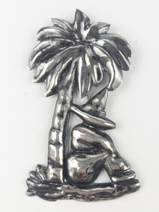 Vintage Handmade Sleeping Figural Sterling Silver Brooch .