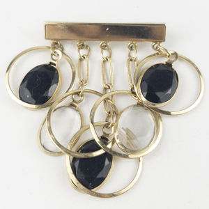 Dazzling Black & White Gemstone Dangling Gold Plated Base Metal Brooch .