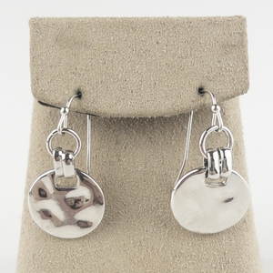 Hammered Silver Tone Base Metal French Wire Dangle Drop Earrings .