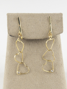 Dangle Heart Rhinestone Accented Gold Plated Base Metal Clip-On Earrings .