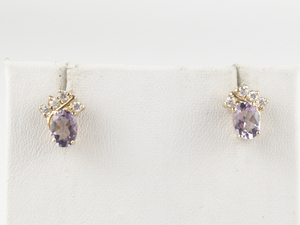 Beautiful Amethyst & CZ Gold Plated Base Metal Stud Earrings .