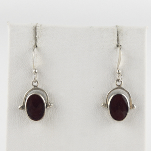 Reversible Red Enamel & Pattern Sterling Silver French Wire Dangle Drop Earrings .
