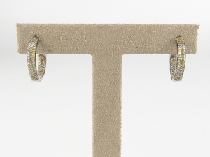 DJoy Yellow & White Pave CZ Sterling Silver Hoop Earrings .