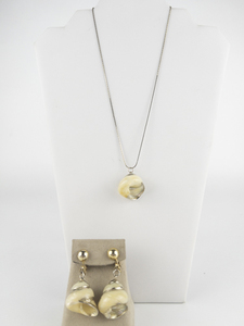 Set of two  Natural Conch Gold Tone Base Metal Clip-On Earrings & Pendant Necklace.
