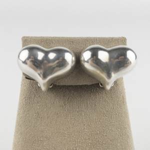 Zina  Puff Heart Sterling Silver Clip-On Earrings .