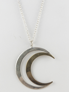 RLM Studio (Robert Lee Morris) Double Crescent Moon Brass &amp Sterling Silver pendant Necklace .  Estimated Replacement Value $100