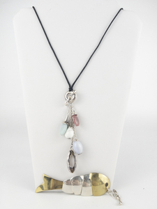 RLM Studio (Robert Lee Morris) Minnow & Multi-Gemstone Sterling Silver & Brass Enhancers & Cord Necklace.  Estimated Replacement Value $225