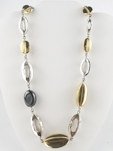 RLM Studio (Robert Lee Morris) Hematite, Brass &amp Sterling Silver quad Link Necklace.  Estimated Replacement Value $325