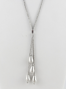 Platinum-Plated 2 Strand Popcorn Chain Sterling Silver Lariat Necklace .