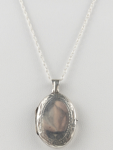 Large Carved Oval Sterling Silver Locket Necklace.
