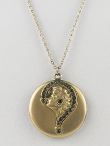 Standard Button Company Vintage Art Nouveau Girl Gold Plated Locket Necklace.