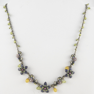 Enamel & Rhinestone Flower Bronze Base Metal Necklace.