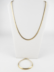 Napier Gold Tone Base Metal Herringbone Necklace & Matching Bracelet.