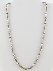Sunstone  Twisted Herringbone & Box Link Two Tonesterling Silver Chain Necklace.
