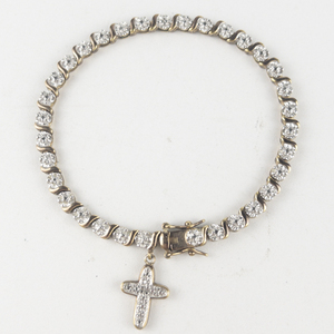 Ross Simons  Cross Two Tone Sterling Silver Tennis Charm Bracelet.