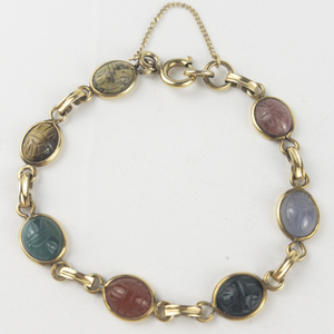Van Dell  Vintage Scarab Multi-Gemstone 12K Gold Filled Bracelet.