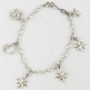 Sun, Moon, & Stars Silver Tone Base Metal Chain Bracelet .