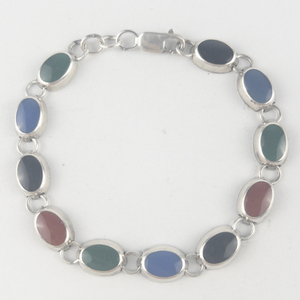 Green, Blue, Black, & Red Enamel Sterling Silver Bracelet.