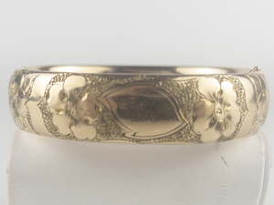 D.I.X  Vintage Floral Er Initial Gold Filled Hinged Cuff Bracelet.