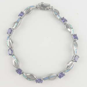 Anne Klein Gorgeous Amethyst & Opal Inlay Sterling Silver Tennis Bracelet.