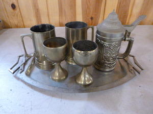 Vintage Brass Drinkware on Platter