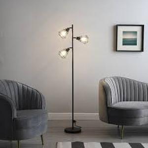lot 10 image: ORE International 65 Adjustable Cage Shade Metal Floor Lamp Black Matte