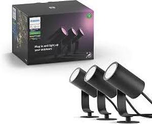 lot 41 image: Philips - Hue Lily Outdoor Spotlight Basekit (3-pack) - White and Color Ambiance