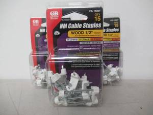 lot 52 image: Set of 3 Gardner Bender 12 in. W Plastic Insulated Cable Staple 15 pk