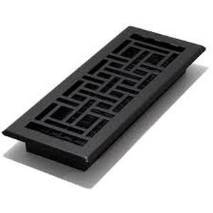 lot 53 image: Decor Grates 4 in. x 12 in. Oriental Steel Plated Floor Register, Textured Black