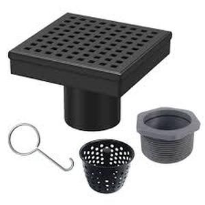 lot 57 image: RELN 4 in. x 4 in. Matte Black Square Shower Drain with Square Pattern Drain Cover