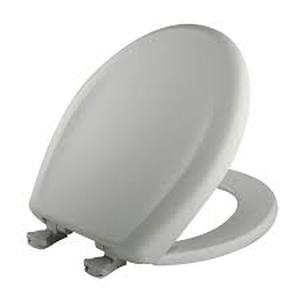 lot 64 image: Bemis Soft Close Round Plastic Closed Front Toilet Seat in Ice Gray Removes for Easy Cleaning and Never Loosens