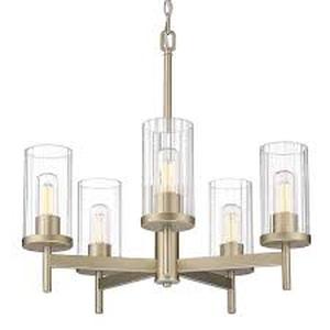 lot 19 image: Golden Lighting Winslett 5-Light White Gold Chandelier with Glass Shade