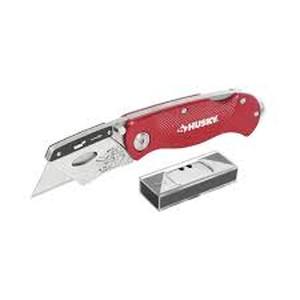 lot 120 image: Set of 2 HUSKY Folding Lock-Back Utility Knife, Red with 10-Blades
