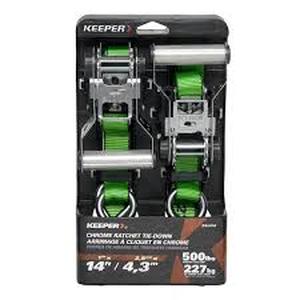 lot 128 image: Keeper Chrome Ratchet Tie-Down Strap 16 ft. x 1.25 in. 1,000 lbs. (2-Pack)